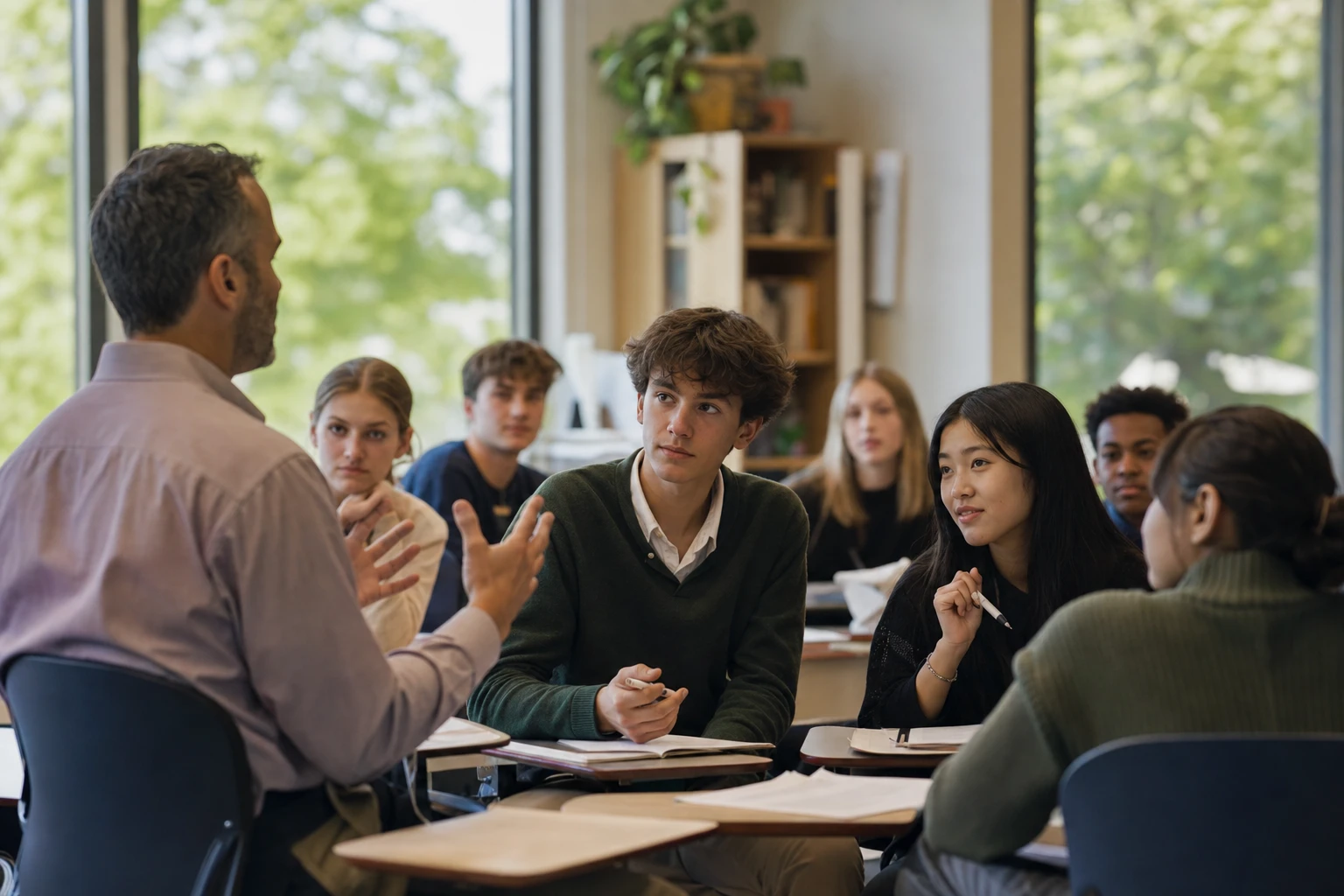 An AVRO Academy full-time student working with a teacher in a small midtown Toronto classroom
