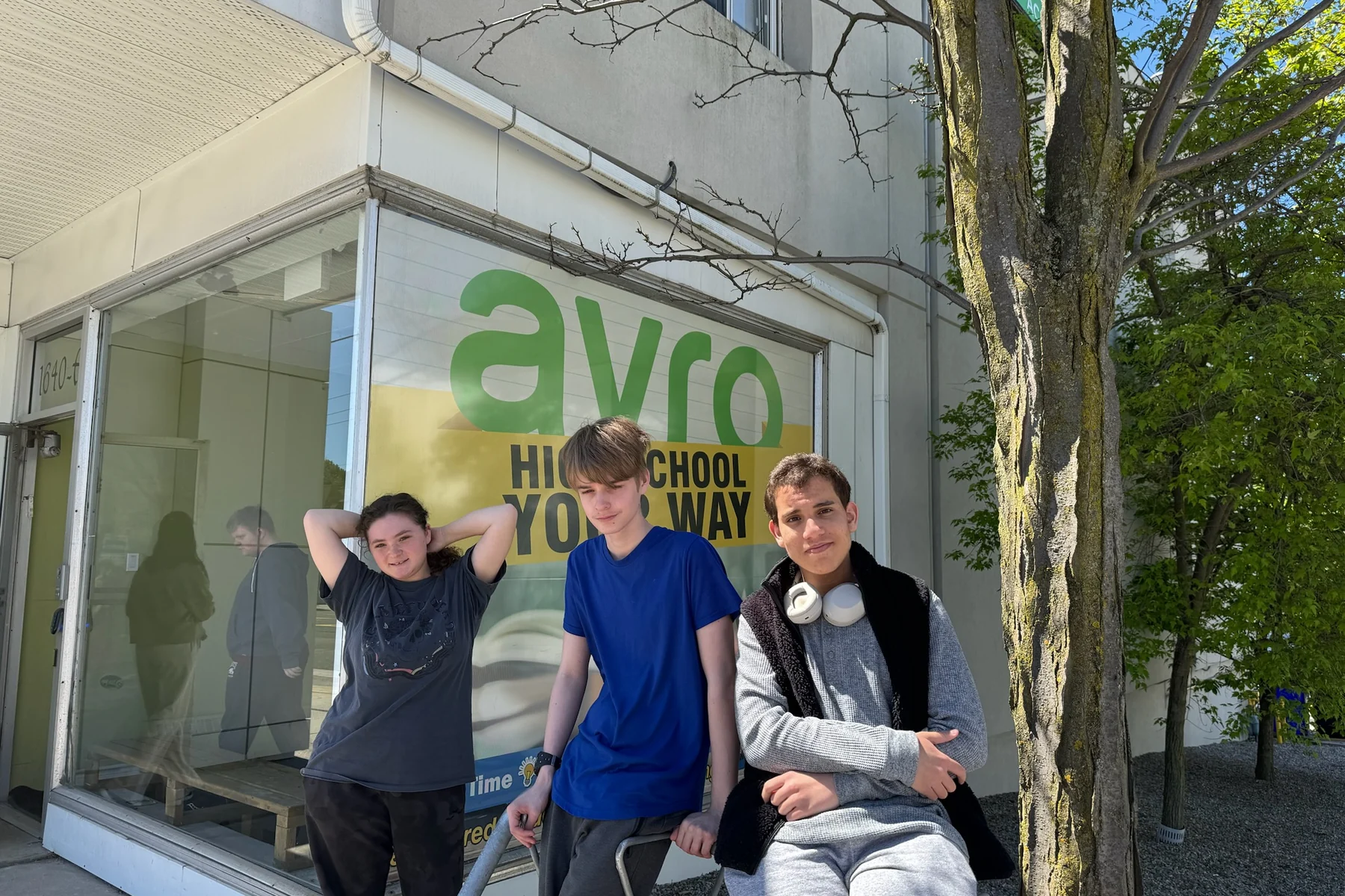Students outside the AVRO Academy building in midtown Toronto